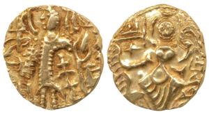Kidara Kushanas, Shaka (c. 320-350 AD), Gold Dinar, 7.73g, king standing right with triden