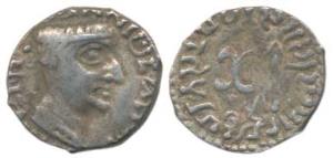 Western Kshatrapa, Nahapana, Silver Drachma, 1.84g, obv. bust of the king and corrupt lege
