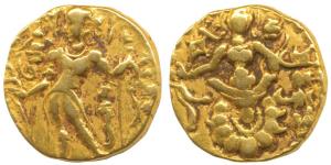 Guptas, Chandragupta II (AD 380-413), Gold Dinar, 7.68gm, Archer type, obv. king nimbate, 