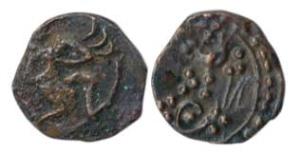 Vijayanagar, issue of Tiruvannamalai, Hari Hara I (1347-1356 AD), Copper Kasu, 1.02g, wing