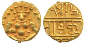 Nayakas of Chitradurga, Gold Durgi Pagoda, 3.30g, Krishna as Bal Gopala on obv., Nagari le