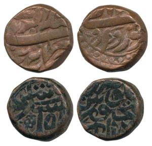 Akbar, Copper Dam (2), Bairata and Fathpur Mints, Month Khurdad (KM 28.21 & 38.3). Very Fi