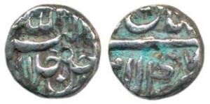 Akbar, Silver ¼ Rupee, 2.16g, Lahore Mint, Ilahi type, Month Aban, Year 47 (KM 58.2). Very