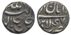 Akbar, Silver ½ Rupee, 5.70g, Lahore Mint, Ilahi type, Month Aban, Year 47 (KM 66.3). Extr