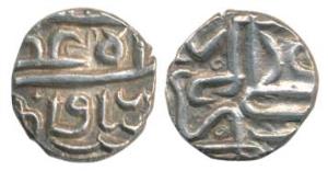 Akbar, Regional issue in Saurashtra, probably minted at Junagarh, Silver ½ Kori, 2.86g, Gu
