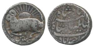 Jahangir, Zodiac Silver Rupee, 11.28g, Aeris, Ahmedabad Mint, AH 1027/13, a Ram emerging f