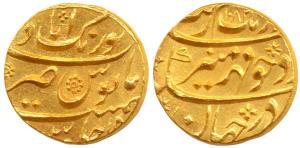 Aurangzeb, Gold Mohur, 11g, Aurangabad Mint, AH 1082/15, complete mint name at top on rev.
