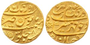 Aurangzeb, Gold Mohur, 11g, Aurangabad Mint, AH 1086/8, near complete mint name at top on 