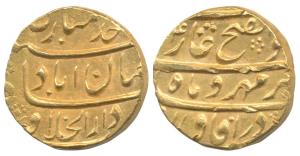 Jahandar Shah, Gold Mohur, 10.87g, Dar-ul-Khilafat Shahjahanabad Mint, legend Ahd Mubarak 