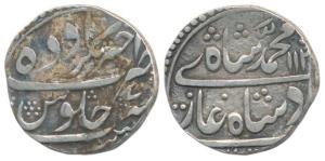 Muhammad Shah (AH 1131-1161, 1719-1748 AD), Silver Rupee, 11.12g, Akhtarnagar Awadh Mint, 