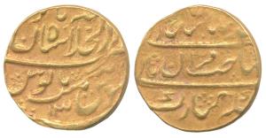 Muhammad Shah, Gold Mohur, 10.72g, Dar-ul-Khilafat Shahjahanabad Mint, RY 13, Sahib-i-Qira