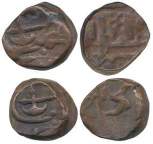 Poona Mint, Copper Paisa (2), in the name of Muhammad Akbar II, battle axe on both coins, 