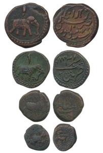 Tipu Sultan, Copper Paisa, 10.9g, Nagar Mint, AM 1224; Copper ½ Paisa (2), Bengaluru Mint,