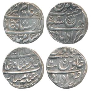 Hafiz Rahmat Khan, Silver Rupee (2), Muradabad Mint, AH 1171/5 and 11xx/2, both with diffe