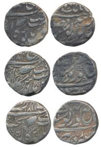 Amritsar Mint, Silver Rupee (3), VS 1864, 1865 and 1866, Nanakshahi couplet, rule by Ranji