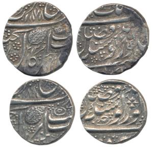 Amritsar Mint, Silver Rupee (2), VS 1878 and 1880 (1821 and 1822 AD), Nanakshahi couplet, 