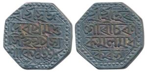 Pramatta Simha Sunenpha, Silver Rupee, 11.33g, Saka 1673 (KM 122). Nice deep dark toning, 