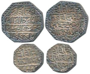Laxmi Simha Sunyeopha, Silver Rupee and ½ Rupee, Saka 1694 (KM 182, 177). Nice toning, Ext
