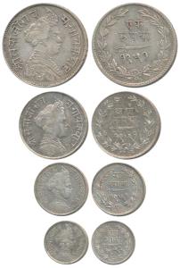 Sayaji Rao III, Silver Rupee, ½ (8 Annas), ¼ (4 Annas), and 1/8 (2 Annas), 1951, 1951, 195