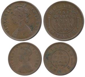 Ganga Singh, Copper ½ Pice and ¼ Anna, with the name and portrait of Victoria Empress, 189