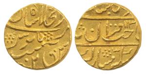 Lashkar Mint, Gold Mohur, 10.9 g, in the name of Muhammad Shah, Sahib-i-qiran type, mint n