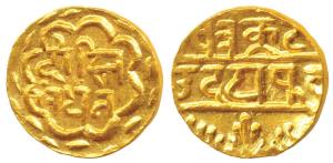 Swarupshahi Series, Gold ½ Mohur, 5.24g, Udaipur Mint, Devanagari legend Dosti Landhan (fr