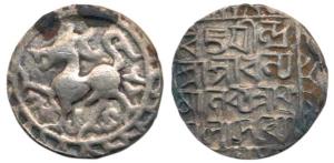 Dhanya Manikya (SEc 1412-1442, c. 1490-1526 AD), Silver Tanka (Rupee), 10.24g, SE 1428, li