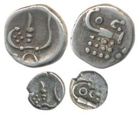 Negapatnam, Silver Fanam (2), degenerated figure of Kali on obv., rev. OC above lazy J, no