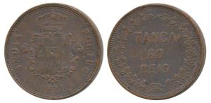 Goa, Colonial Issues, Copper 60 Reis or Tanga, 1871 (KM 306). About Extremely Fine, Rare.