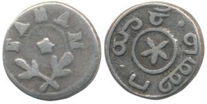 Silver Fanam, 0.86g, 1st issue, 1807, star in centre with branches below (Prid 166, KM 336