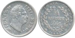 William IV, Silver ¼ Rupee, 1835, No initials, 20 Berries, without dot after date. Very Fi