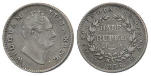 William IV, Silver ½ Rupee, 1835, Calcutta Mint, RS incuse, 21 Berries (Prid 66). Very Fin