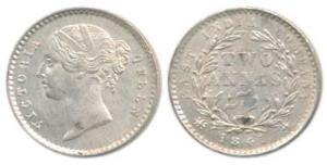 Victoria Queen, 2 Annas, 1840, divided legend, 1841. Extremely Fine, Scarce.