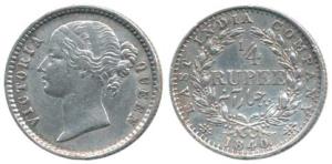 Victoria Queen, Silver ¼ Rupee, 1840, Calcutta Mint, divided legend, Mule, struck by the p