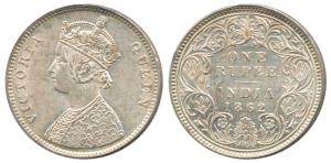 Victoria Queen, Silver Rupee, 1862, A / I / 0 / 4 dots. About Uncirculated, Scarce.