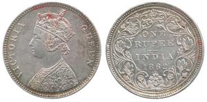 Victoria Queen, Silver Rupee, 1862, Bombay Mint, A / II / 0 / 8 dots (Prid 89). Extremely 