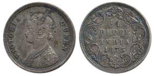 Victoria Queen, Silver ¼ Rupee, 1875, Bombay Mint, A / I No mint mark. Extremely Fine.