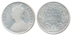 Victoria Empress, Silver ½ Rupee, 1879, Calcutta Mint, A / I / C incuse. Fine, Very Rare.