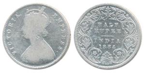 Victoria Empress, Silver ½ Rupee, 1884, Calcutta Mint, A / I / C incuse. Fine, Scarce.