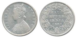 Victoria Empress, Silver ½ Rupee, 1887, Bombay Mint, A / II / B raised. Very Fine, Scarce.