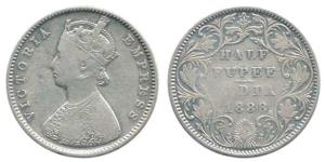 Victoria Empress, Silver ½ Rupee, 1888, Bombay Mint, A / II / No mint mark. About Very Fin
