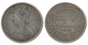 Victoria Empress, Silver ½ Rupee, 1893, Bombay Mint, A / I / ’B’ incuse. Very Fine+, Scarc