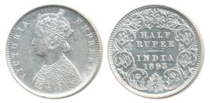 Victoria Empress, Silver ½ Rupee, 1893, A / I / C incuse. Extremely Fine.