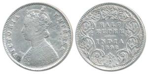 Victoria Empress, Silver ½ Rupee, 1898, Calcutta Mint, A / I / C incuse. Fine+, Rare.