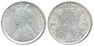 Victoria Empress, Silver ½ Rupee, 1899, Calcutta Mint, A / I / C incuse. About Extremely F