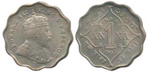 Edward VII, Cupro-Nickel Anna, 1907. Uncirculated, Rare.