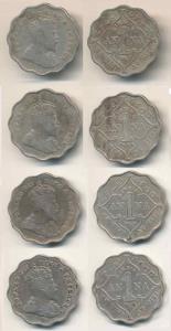 Edward VII, Cupro-Nickel Anna, 1907, 1908, 1909 and 1910. Fine+ to Very Fine. (4)