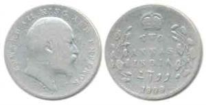 Edward VII, Silver 2 Annas, 1909. Fine+, Rare.