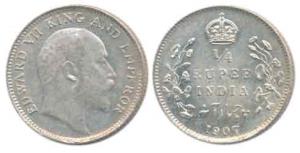 Edward VII, Silver ¼ Rupee, 1907. Uncirculated.