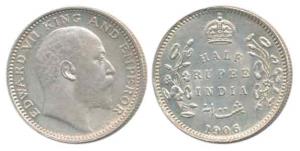 Edward VII, Silver ½ Rupee, 1906, Bombay Mint. About Uncirculated.